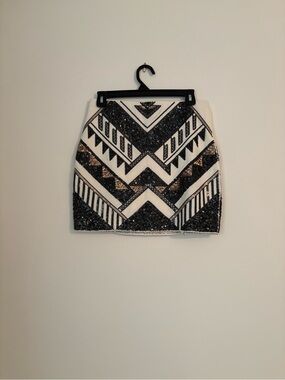 Express Sequin Geo Mini Skirt - White, Black & Gold
